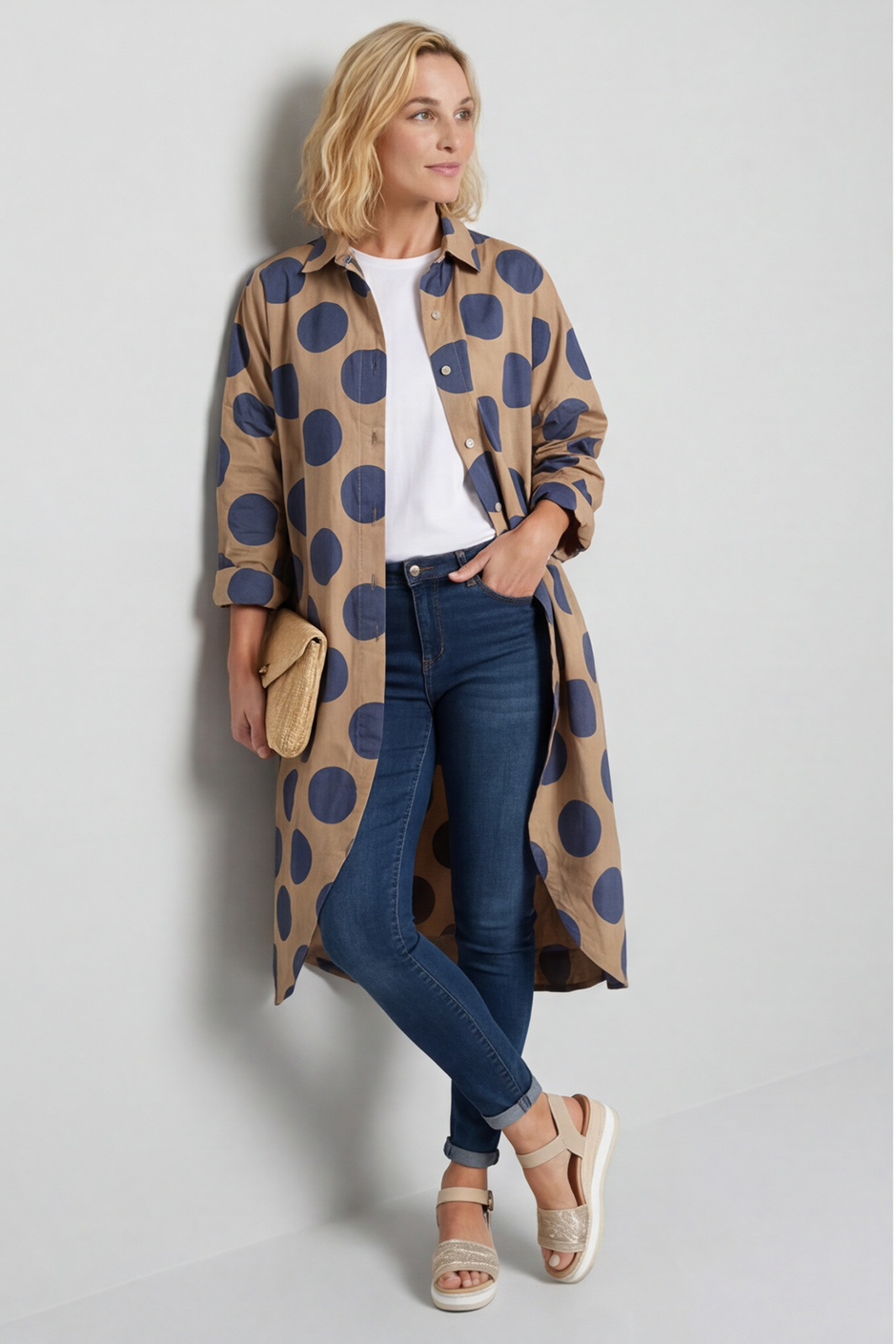 Lita Spot Print Cotton Shirt Camel