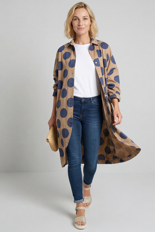Lita Spot Print Cotton Shirt Camel - Image 2