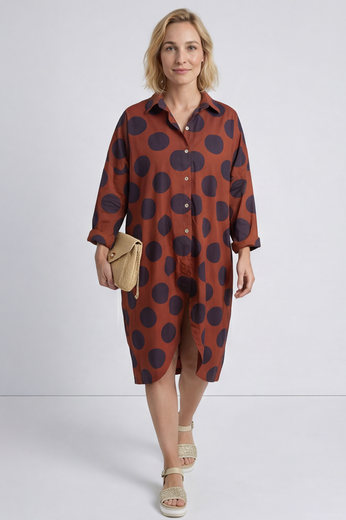 Lita Spot Print Cotton Shirt Burnt Orange