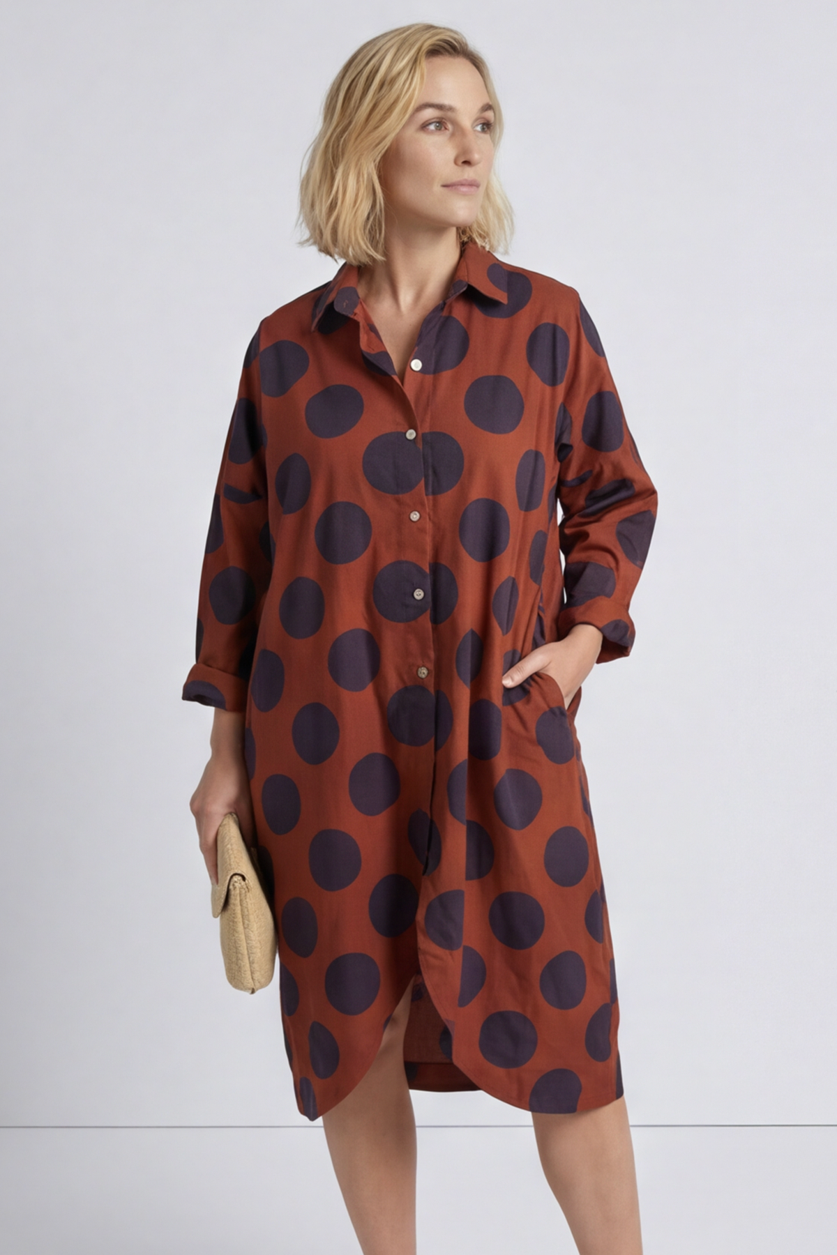Lita Spot Print Cotton Shirt Burnt Orange