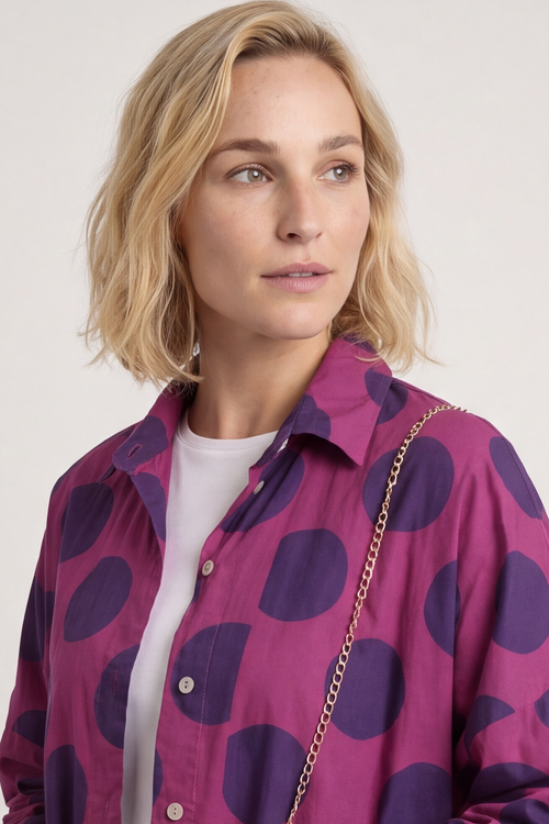 Lita Spot Print Cotton Shirt Berry - Image 2