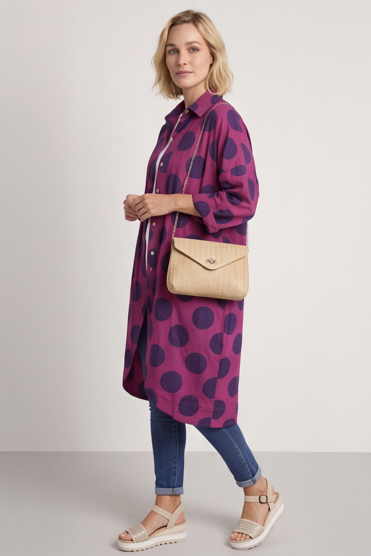 Lita Spot Print Cotton Shirt Berry
