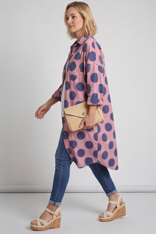 Lita Spot Print Cotton Shirt Pink - Image 5