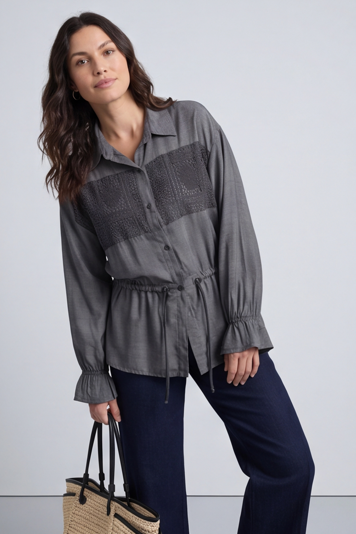 Liyana Lace Detail Shirt Charcoal