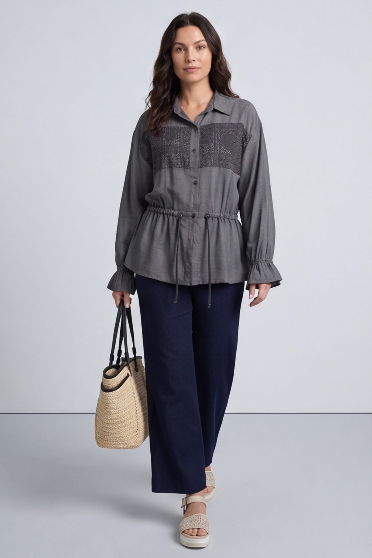 Liyana Lace Detail Shirt Charcoal