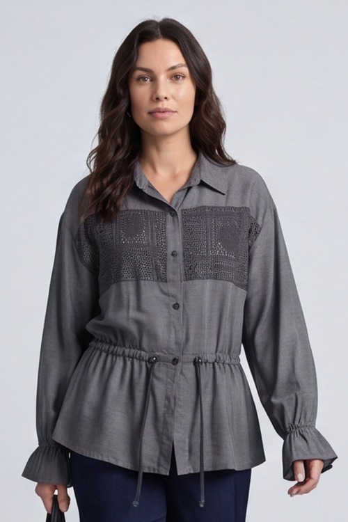 Liyana Lace Detail Shirt Charcoal - Image 1