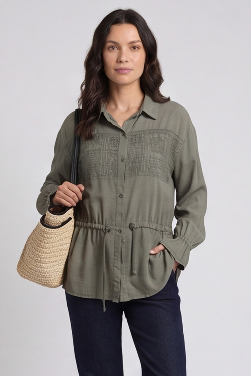 Liyana Lace Detail Shirt Khaki - Image 2