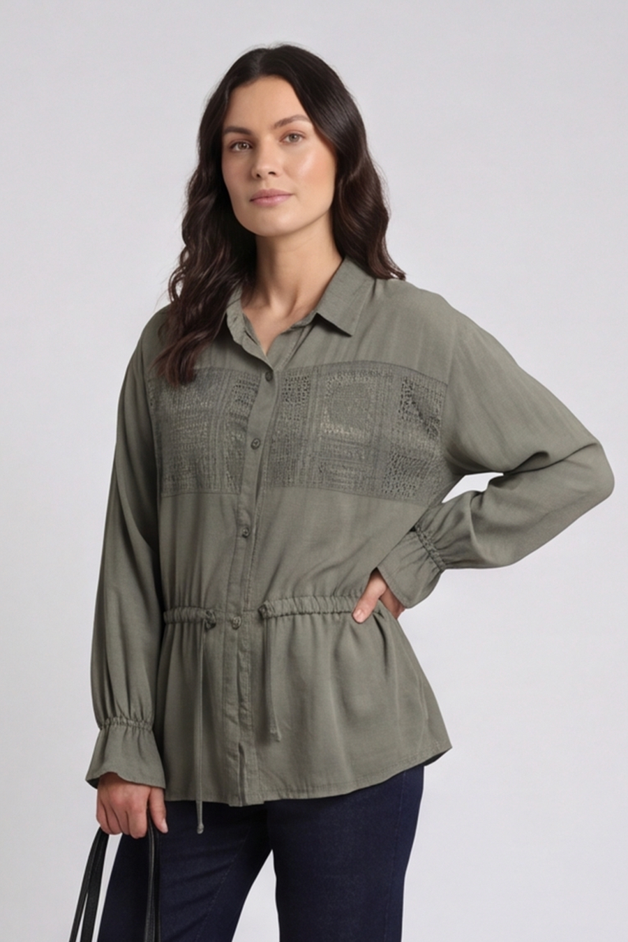 Liyana Lace Detail Shirt Khaki