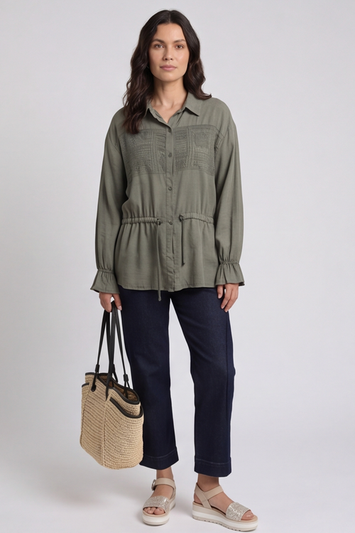 Liyana Lace Detail Shirt Khaki - Image 4