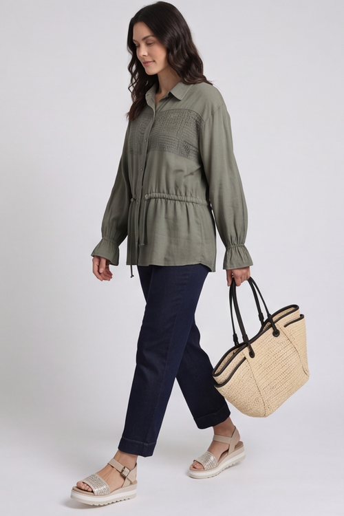 Liyana Lace Detail Shirt Khaki - Image 5