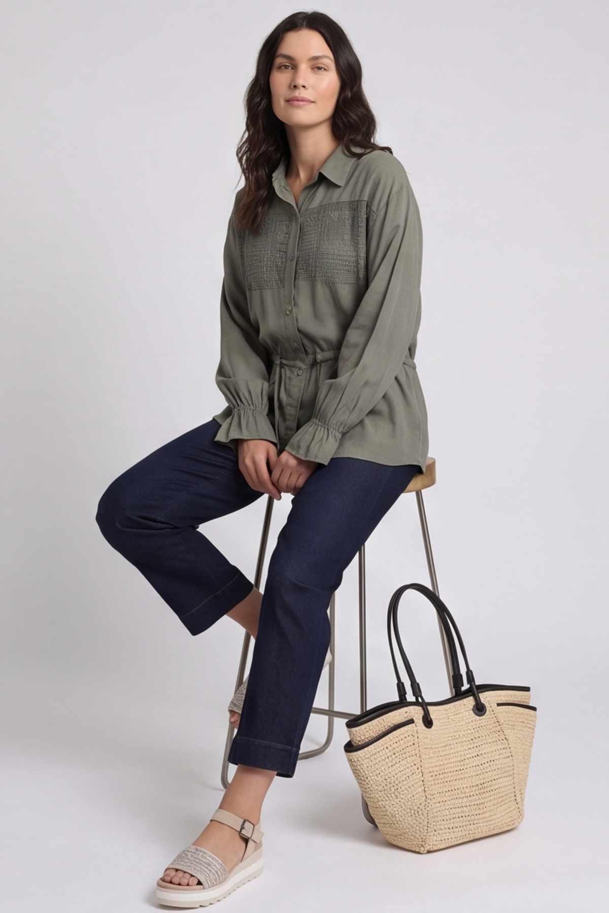 Liyana Lace Detail Shirt Khaki