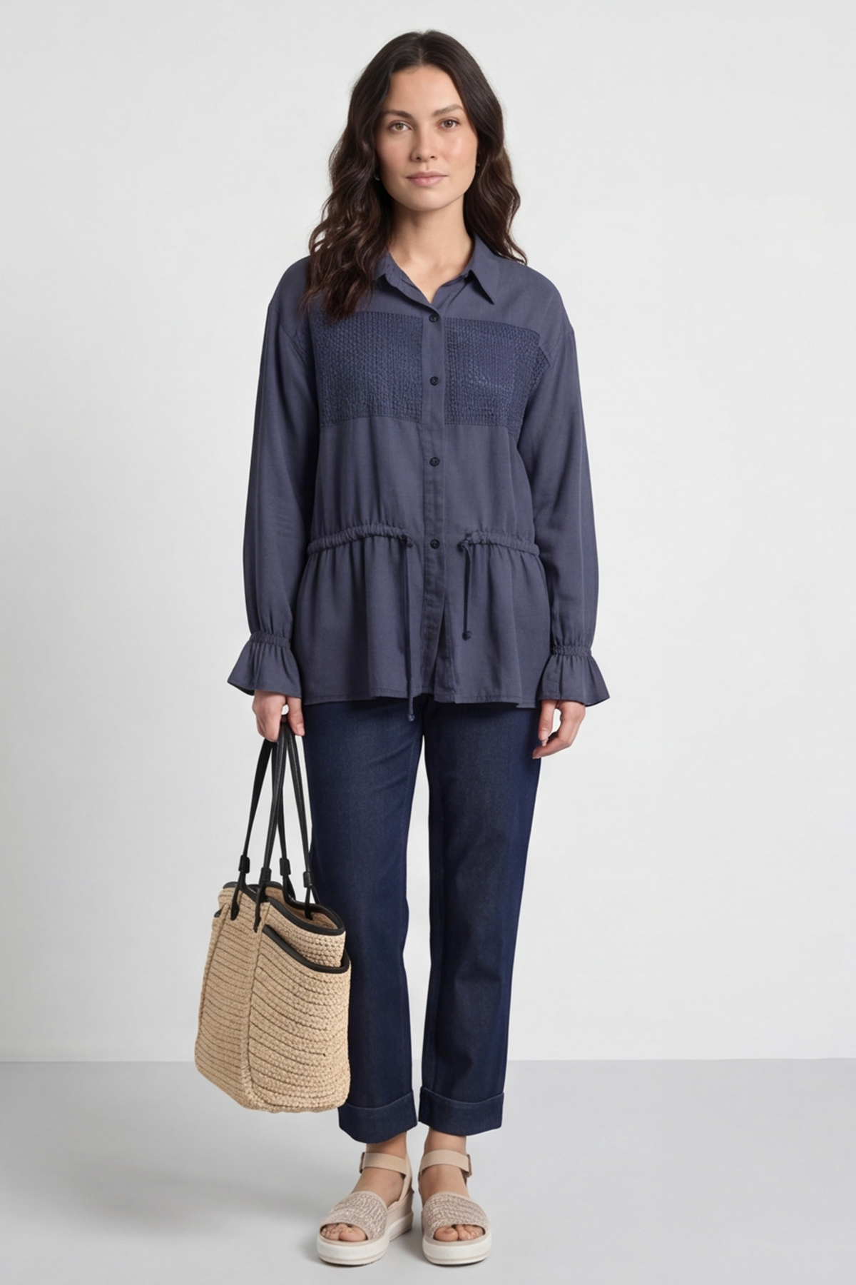 Liyana Lace Detail Shirt Navy