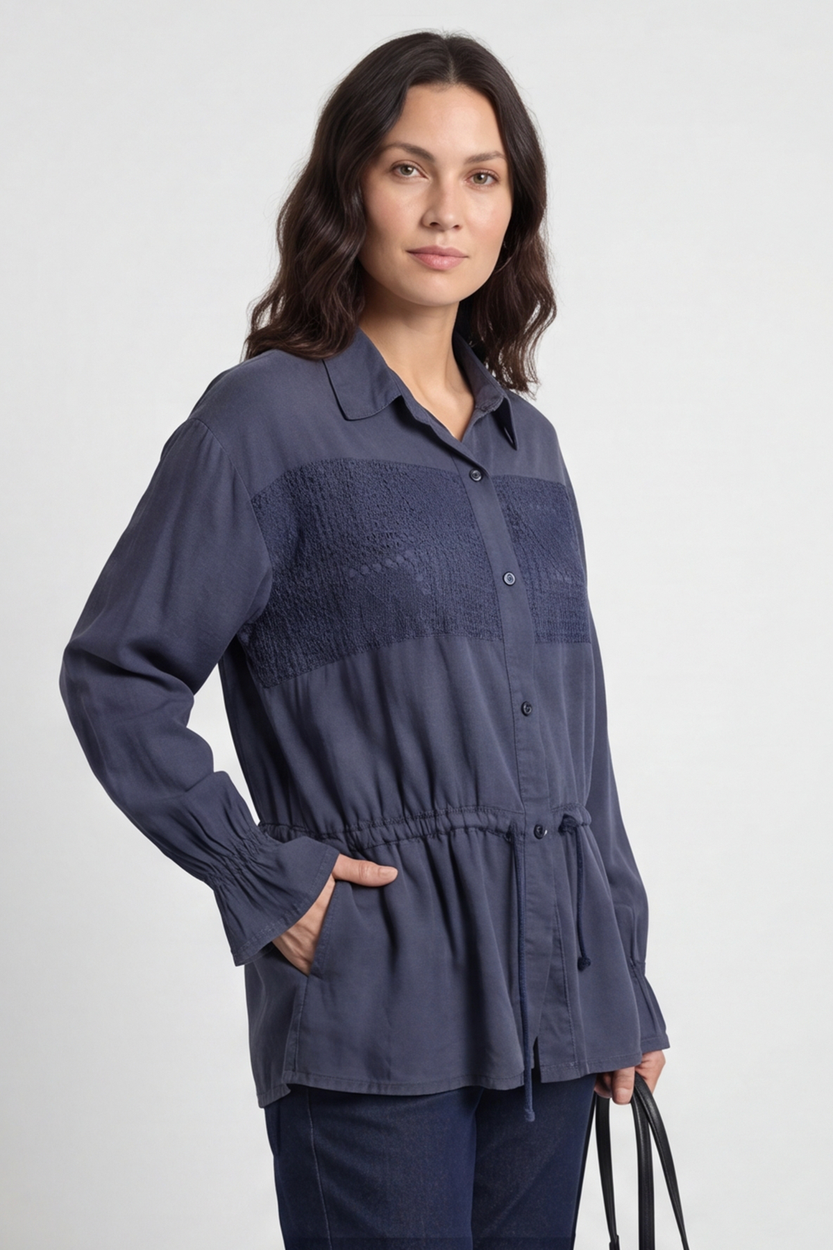 Liyana Lace Detail Shirt Navy