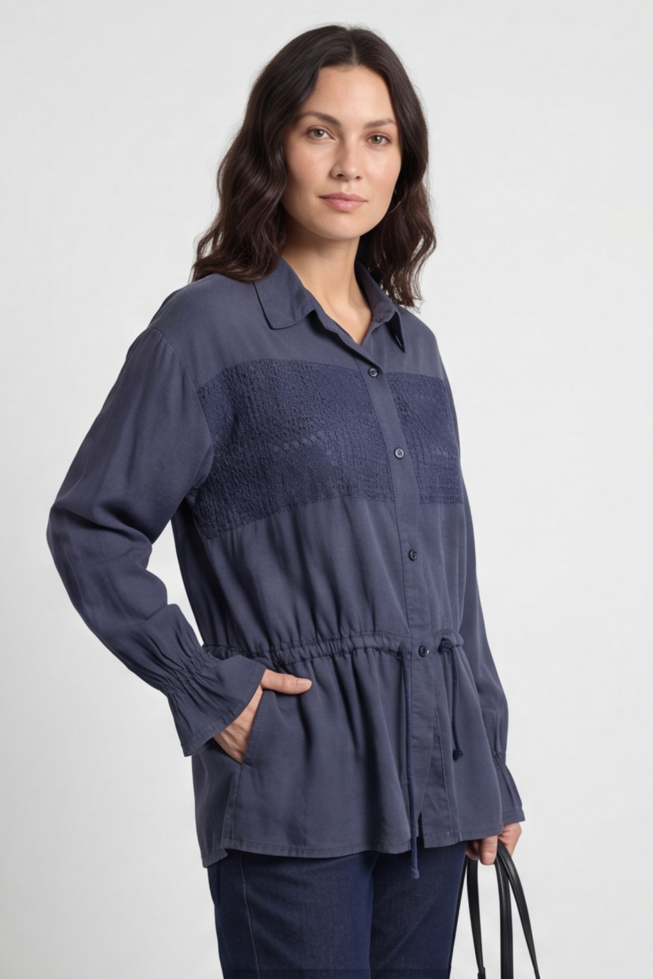 Liyana Lace Detail Shirt Navy