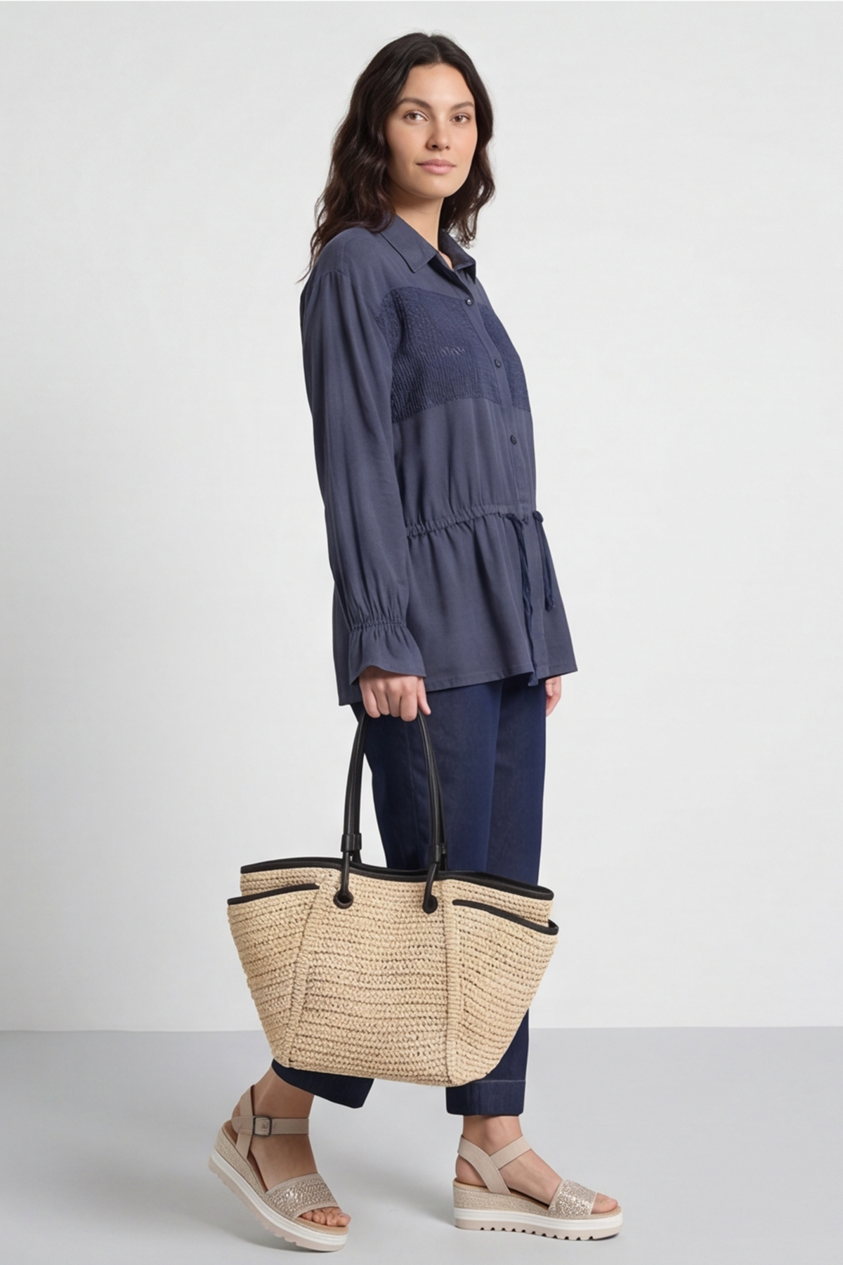 Liyana Lace Detail Shirt Navy