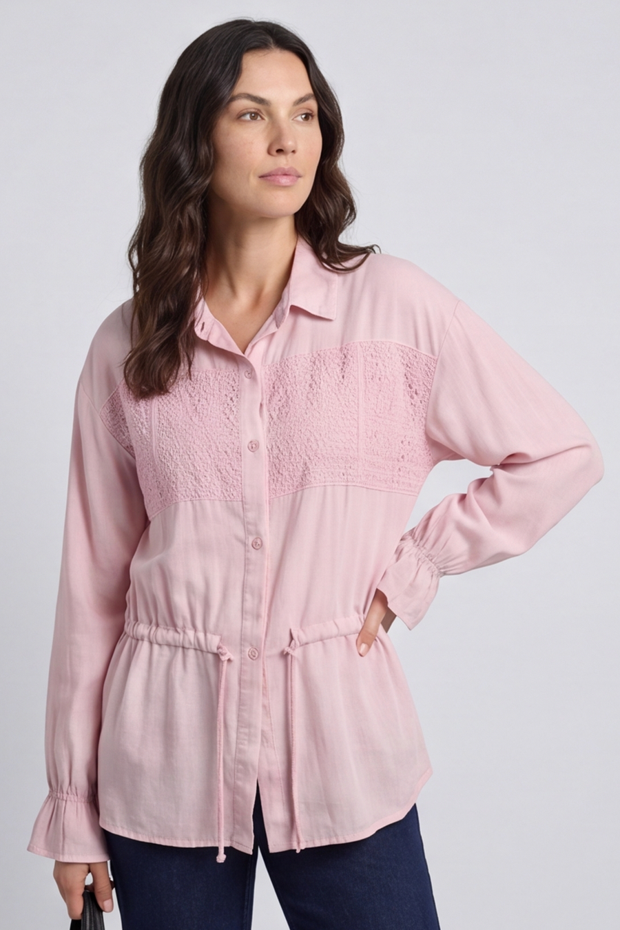 Liyana Lace Detail Shirt Pink
