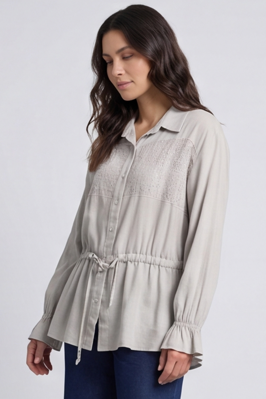 Liyana Lace Detail Shirt Stone