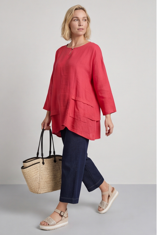 Loriella Keyhole Linen Top Hot Pink - Image 1