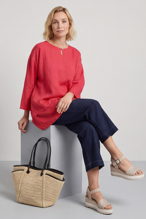 Loriella Keyhole Linen Top Hot Pink - Image 3