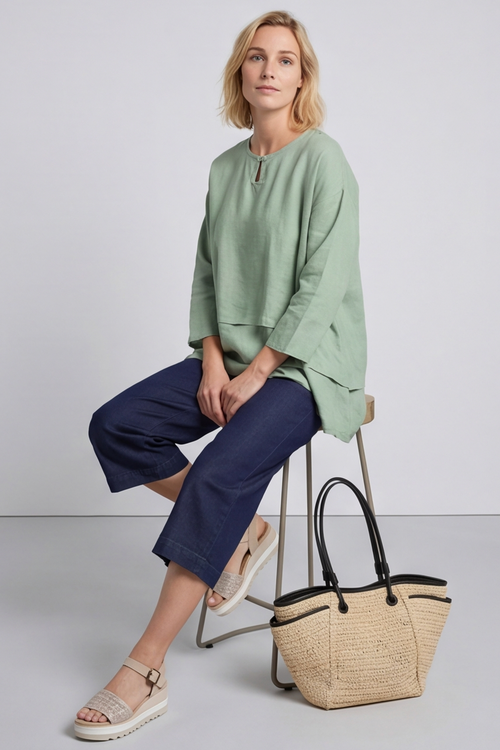 Loriella Keyhole Linen Top Green - Image 2