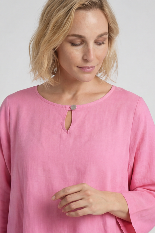 Loriella Keyhole Linen Top Fuchsia - Image 1
