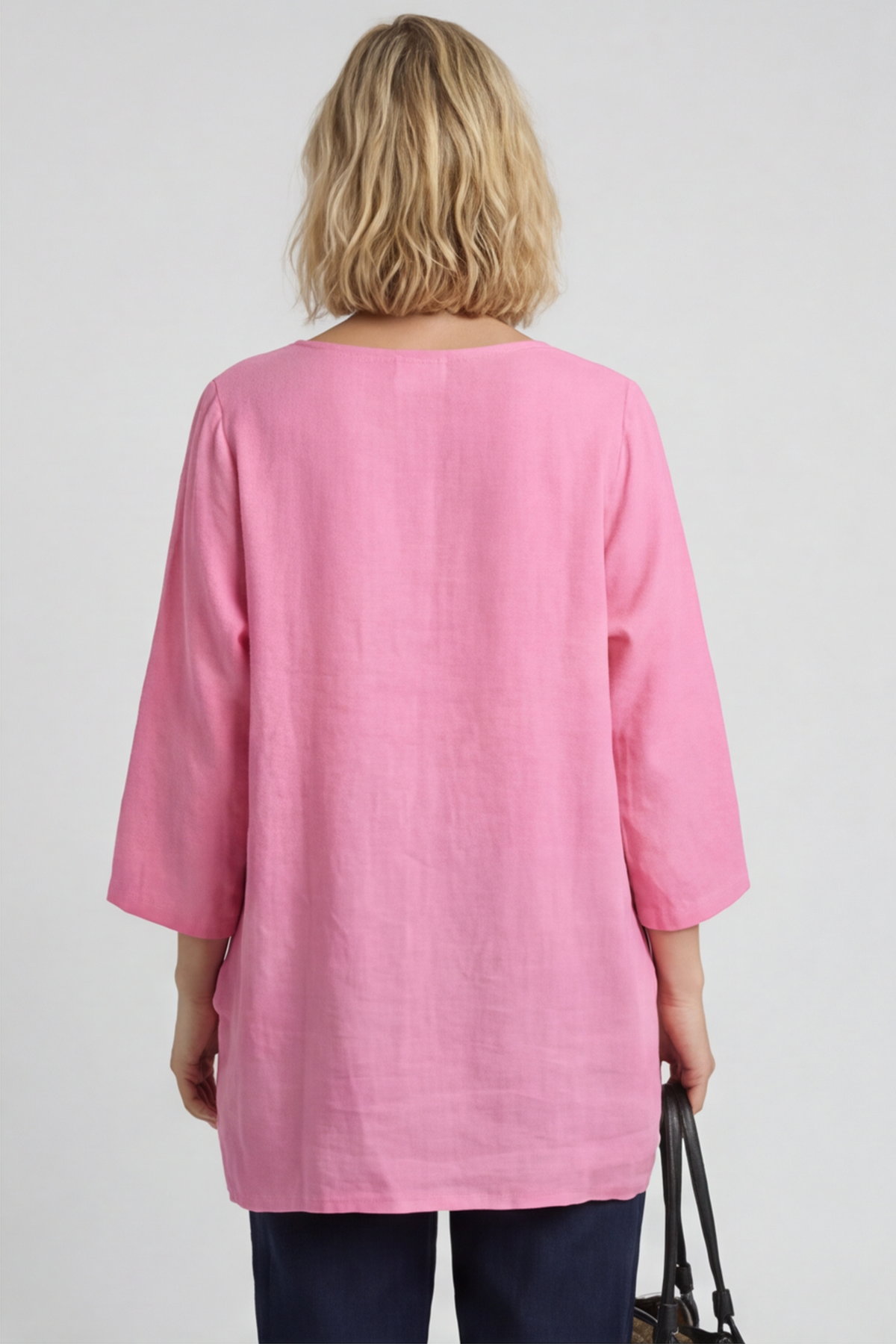 Loriella Keyhole Linen Top Fuchsia