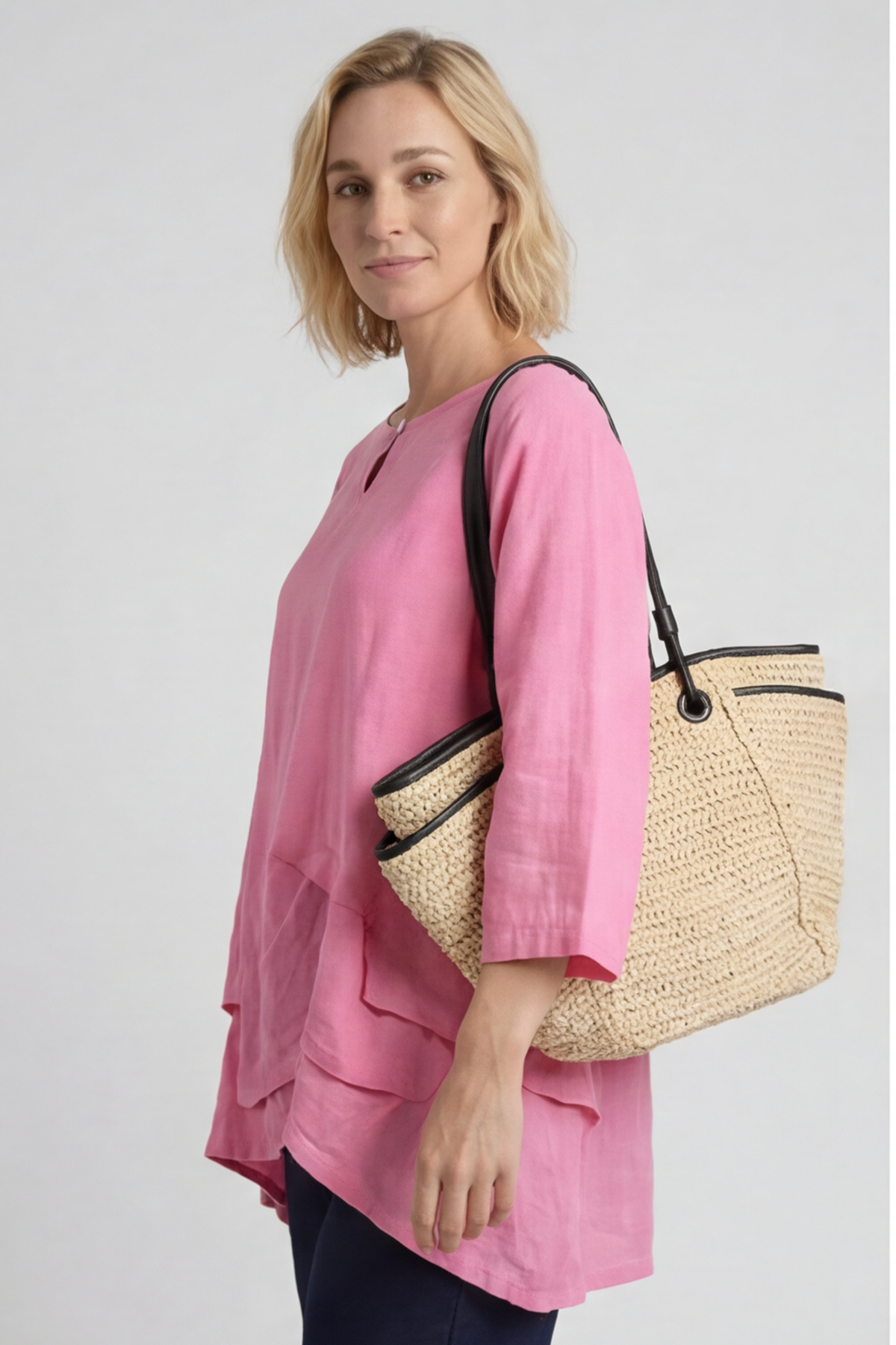 Loriella Keyhole Linen Top Fuchsia