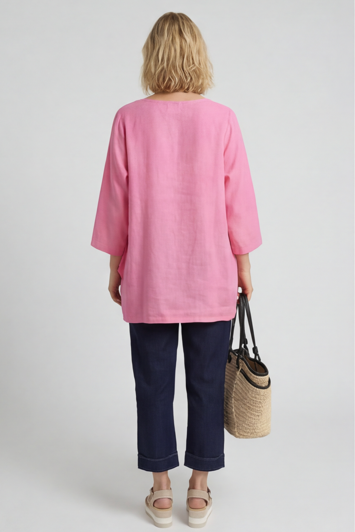 Loriella Keyhole Linen Top Fuchsia