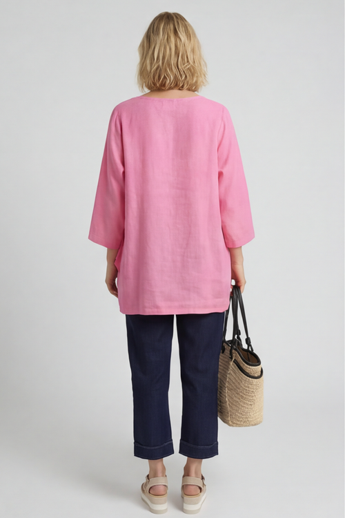 Loriella Keyhole Linen Top Fuchsia - Image 5