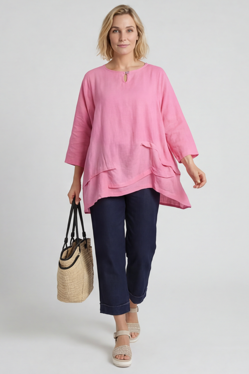 Loriella Keyhole Linen Top Fuchsia - Image 6