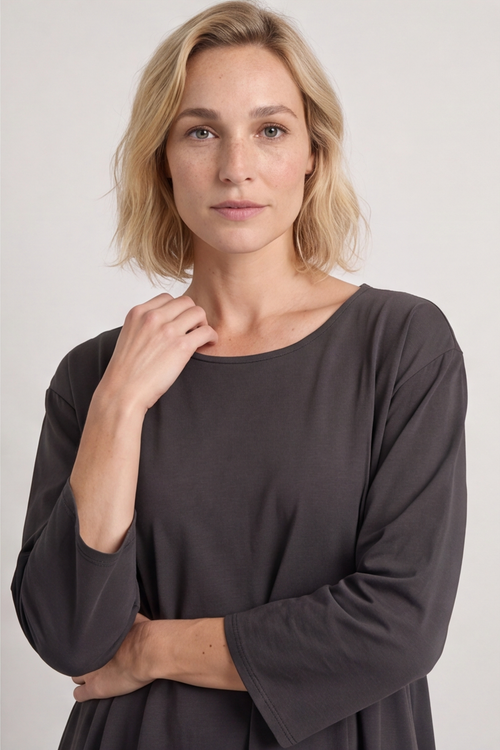 Lulu Button Back Cotton Top Charcoal - Image 3