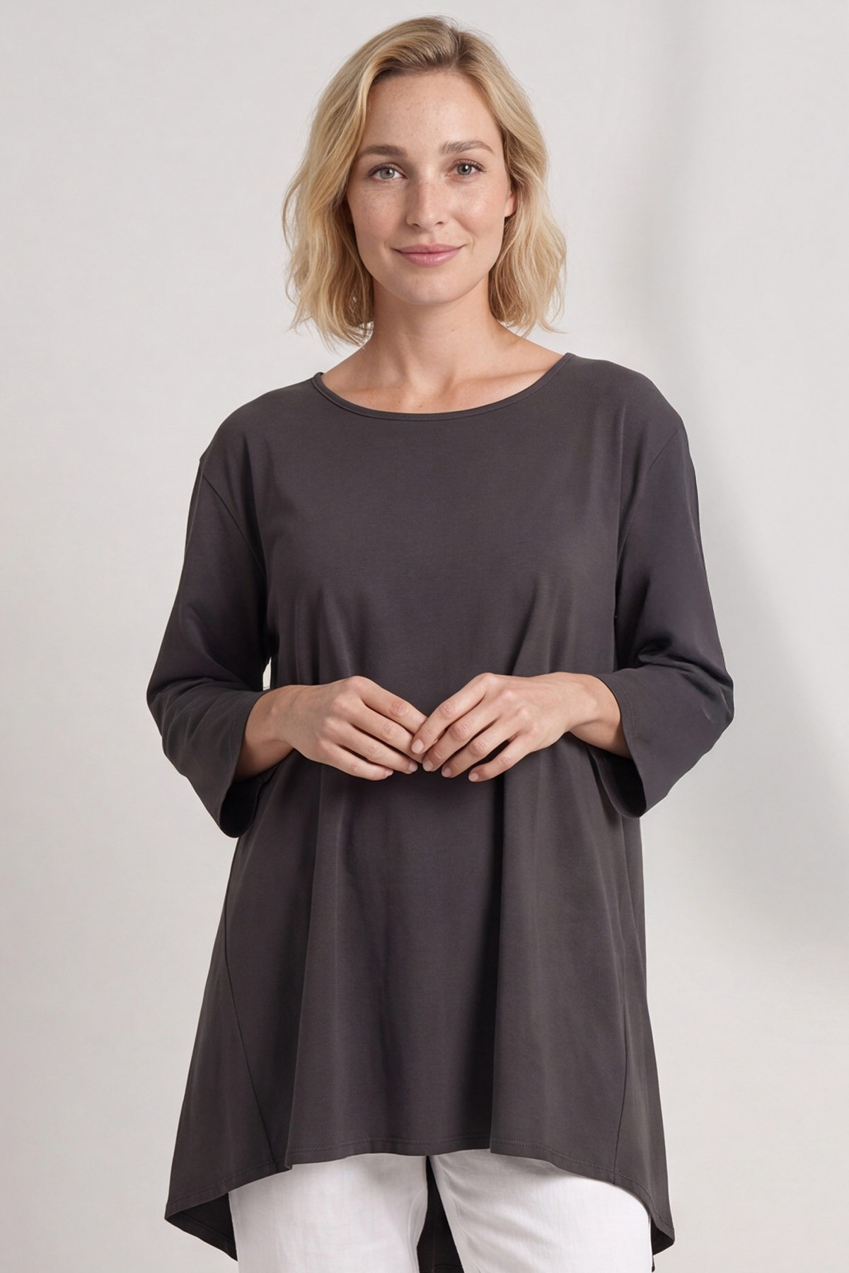 Lulu Button Back Cotton Top Charcoal