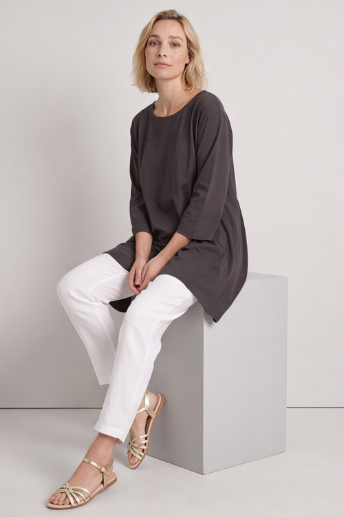Lulu Button Back Cotton Top Charcoal - Image 5