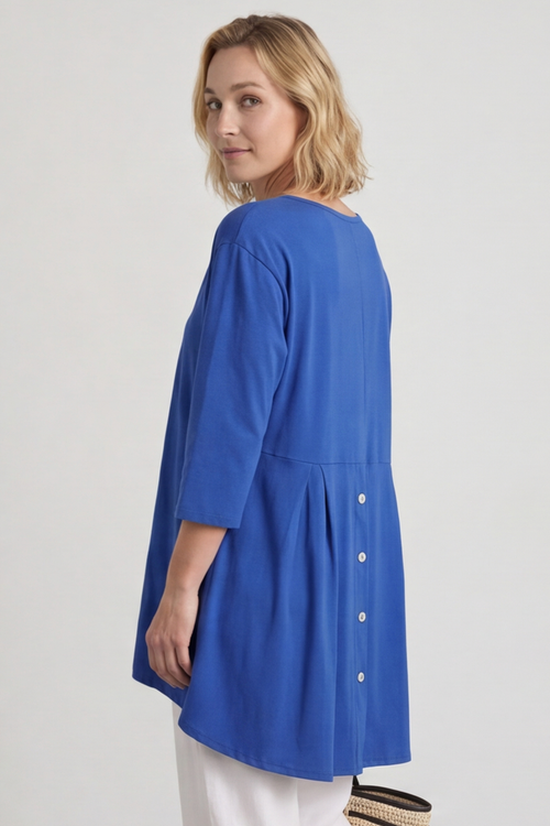 Lulu Button Back Cotton Top Cobalt - Image 2