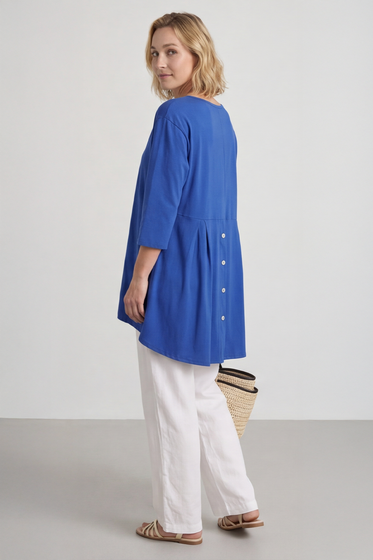 Lulu Button Back Cotton Top Cobalt