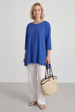 Lulu Button Back Cotton Top Cobalt