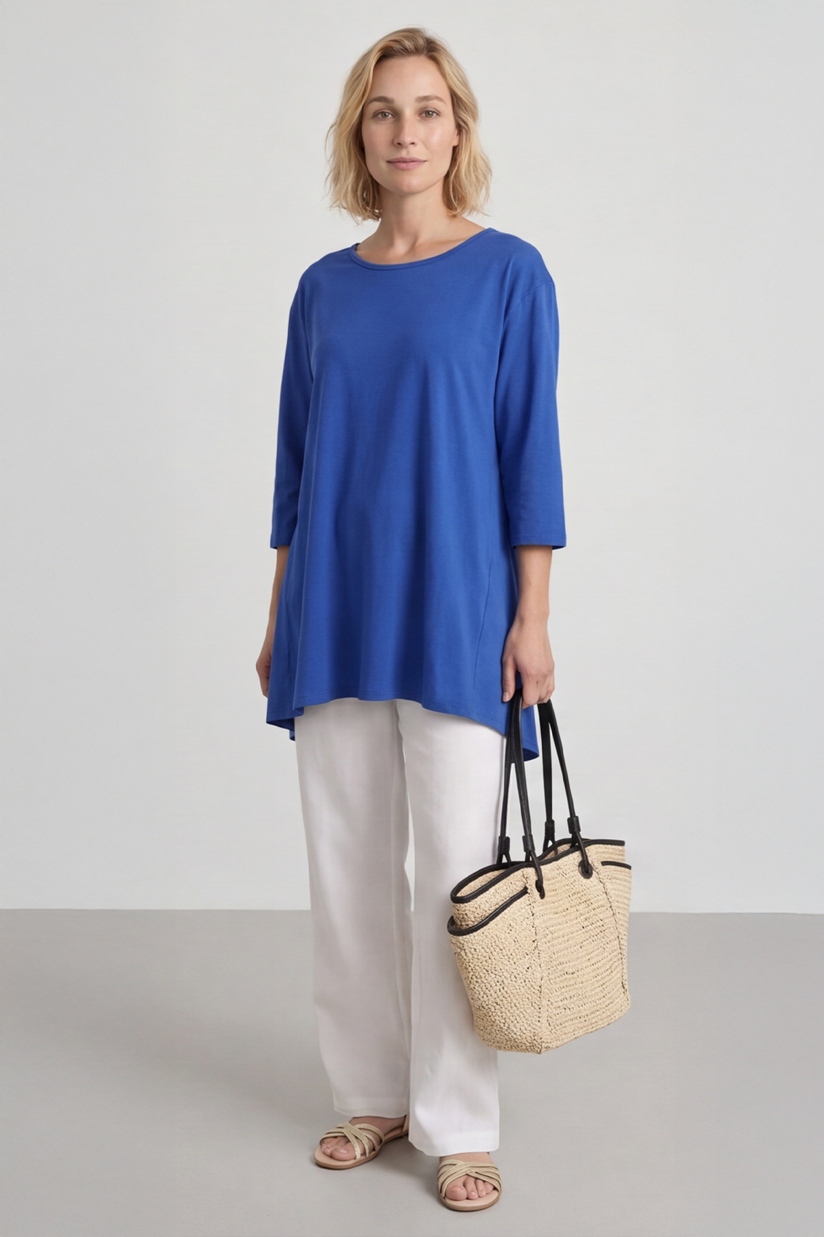 Lulu Button Back Cotton Top Cobalt