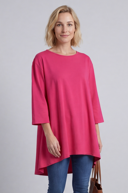 Lulu Button Back Cotton Top Fuchsia - Image 3