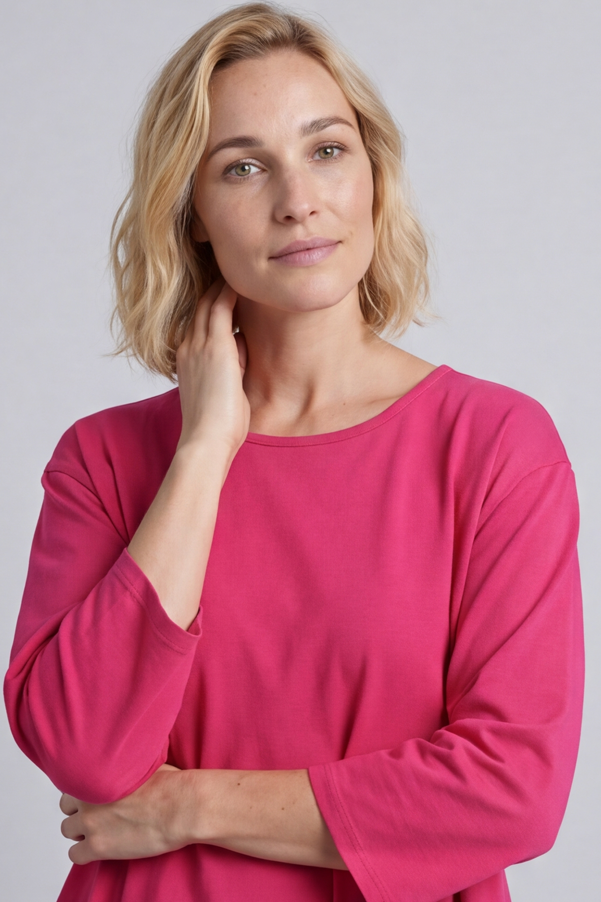 Lulu Button Back Cotton Top Fuchsia