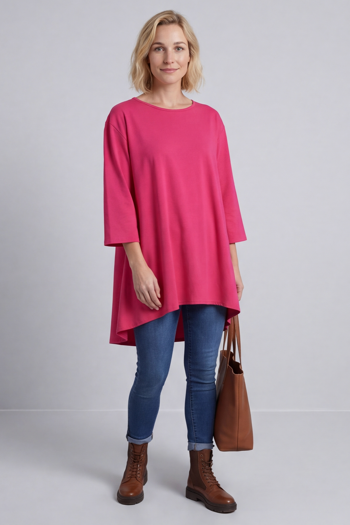 Lulu Button Back Cotton Top Fuchsia