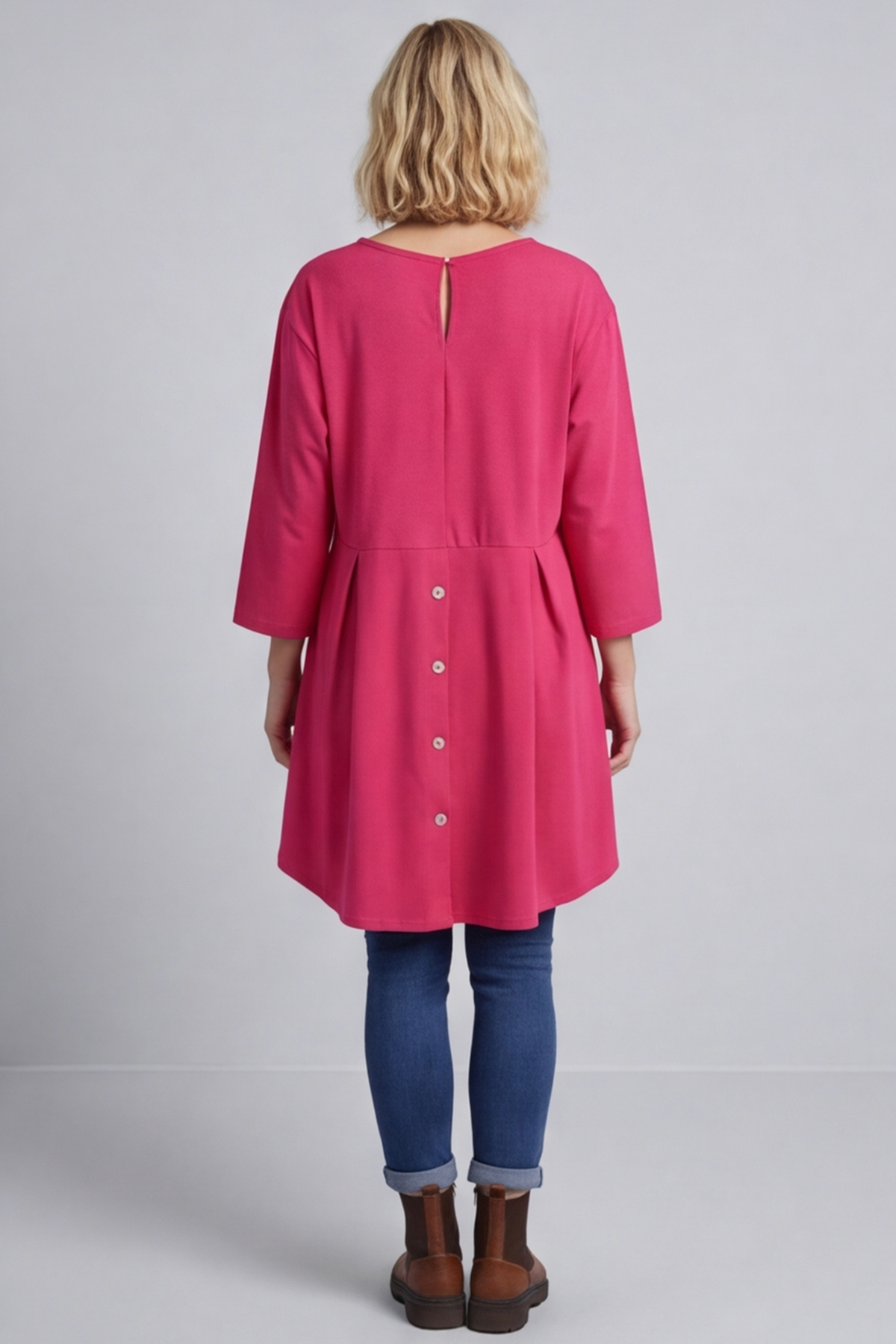 Lulu Button Back Cotton Top Fuchsia