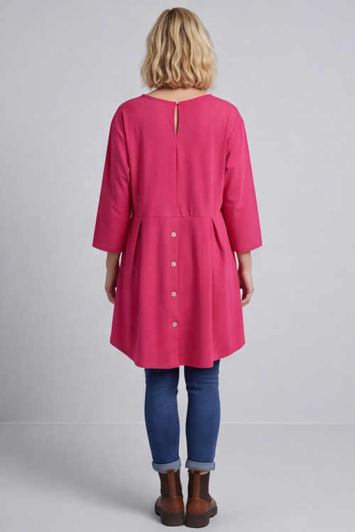 Lulu Button Back Cotton Top Fuchsia - Image 2
