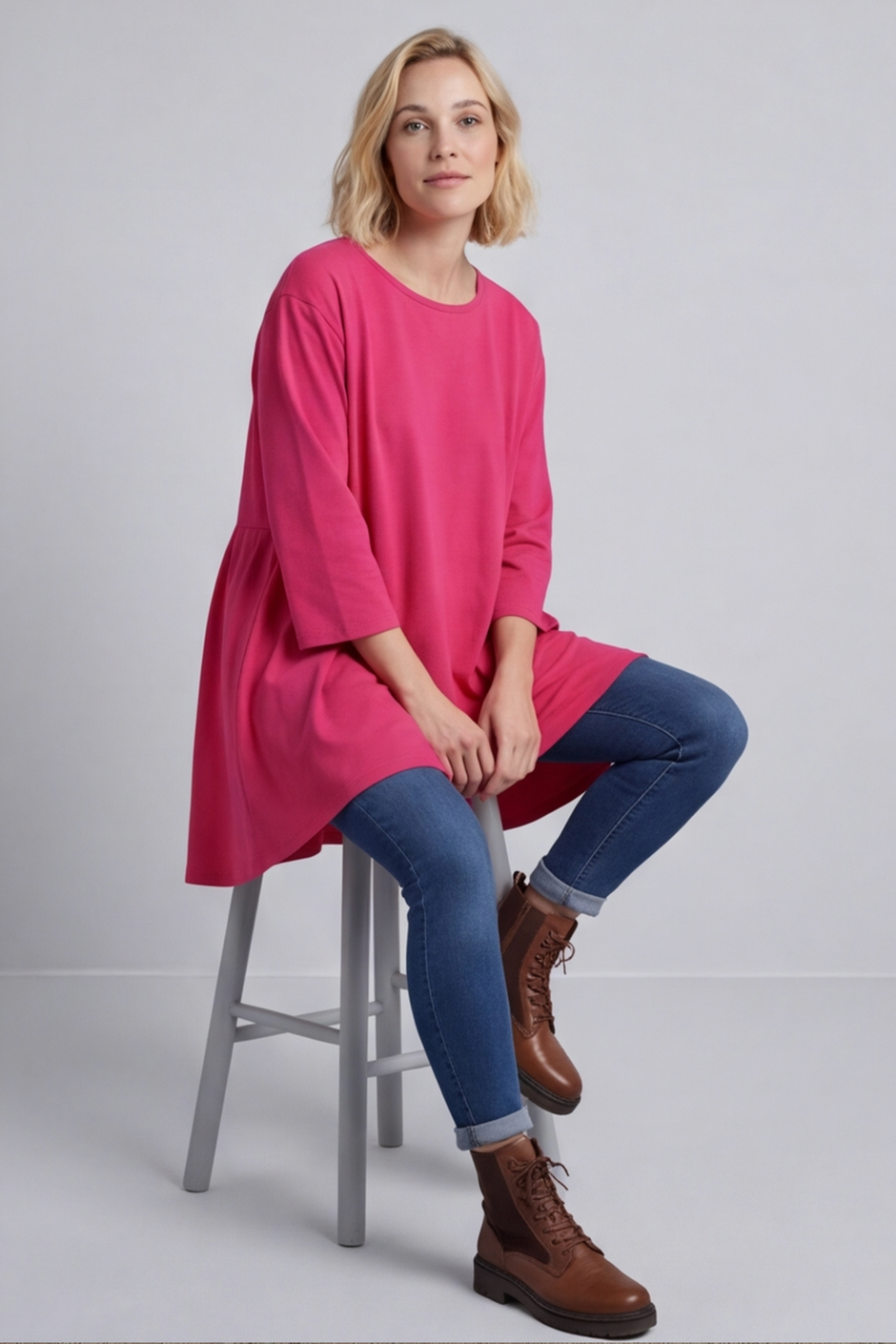 Lulu Button Back Cotton Top Fuchsia