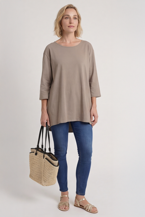 Lulu Button Back Cotton Top Mocha - Image 2