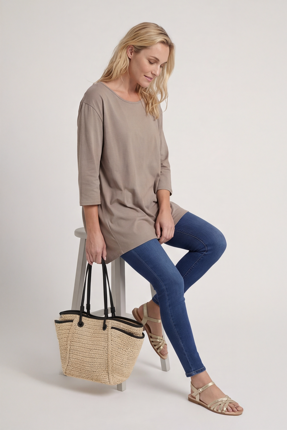 Lulu Button Back Cotton Top Mocha
