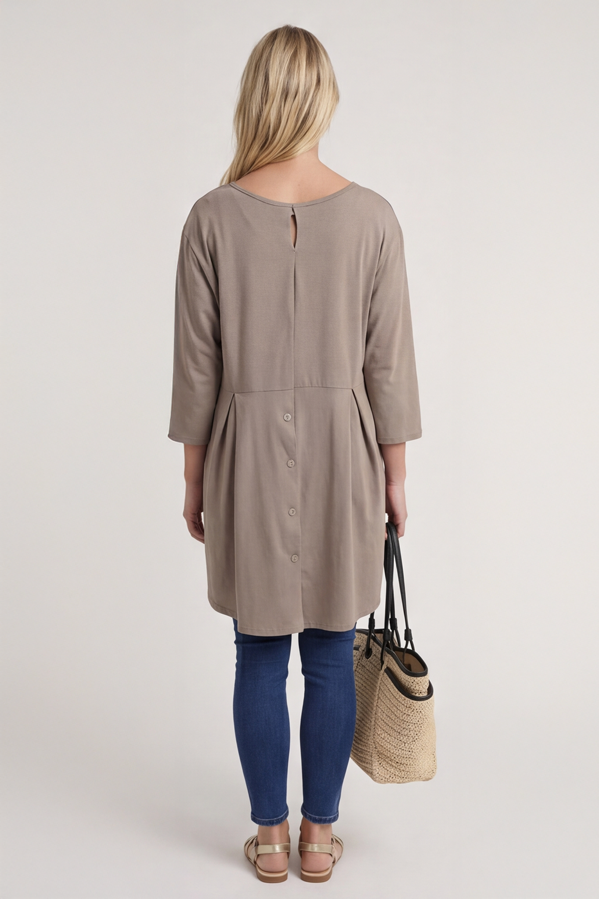 Lulu Button Back Cotton Top Mocha