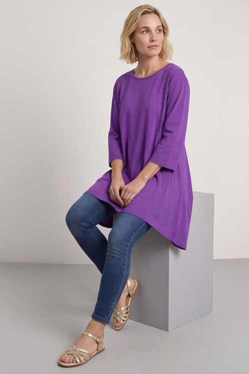 Lulu Button Back Cotton Top Purple - Image 4