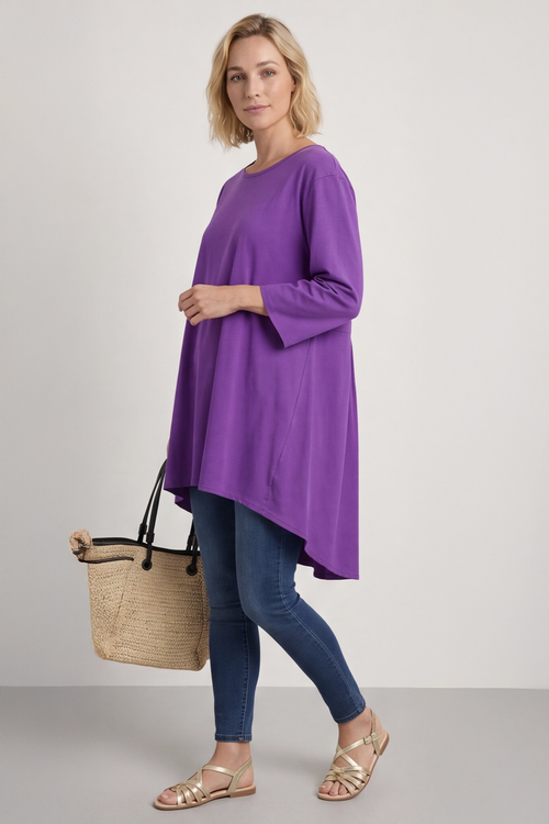 Lulu Button Back Cotton Top Purple - Image 2