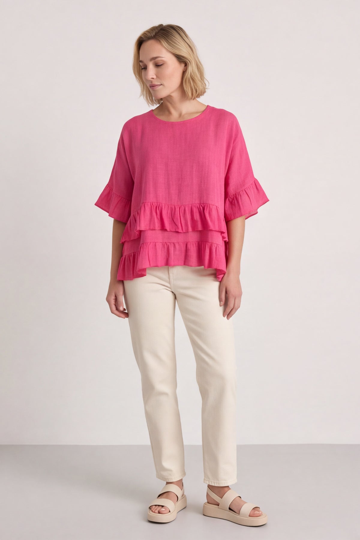 Allena Frill Top Fuschia