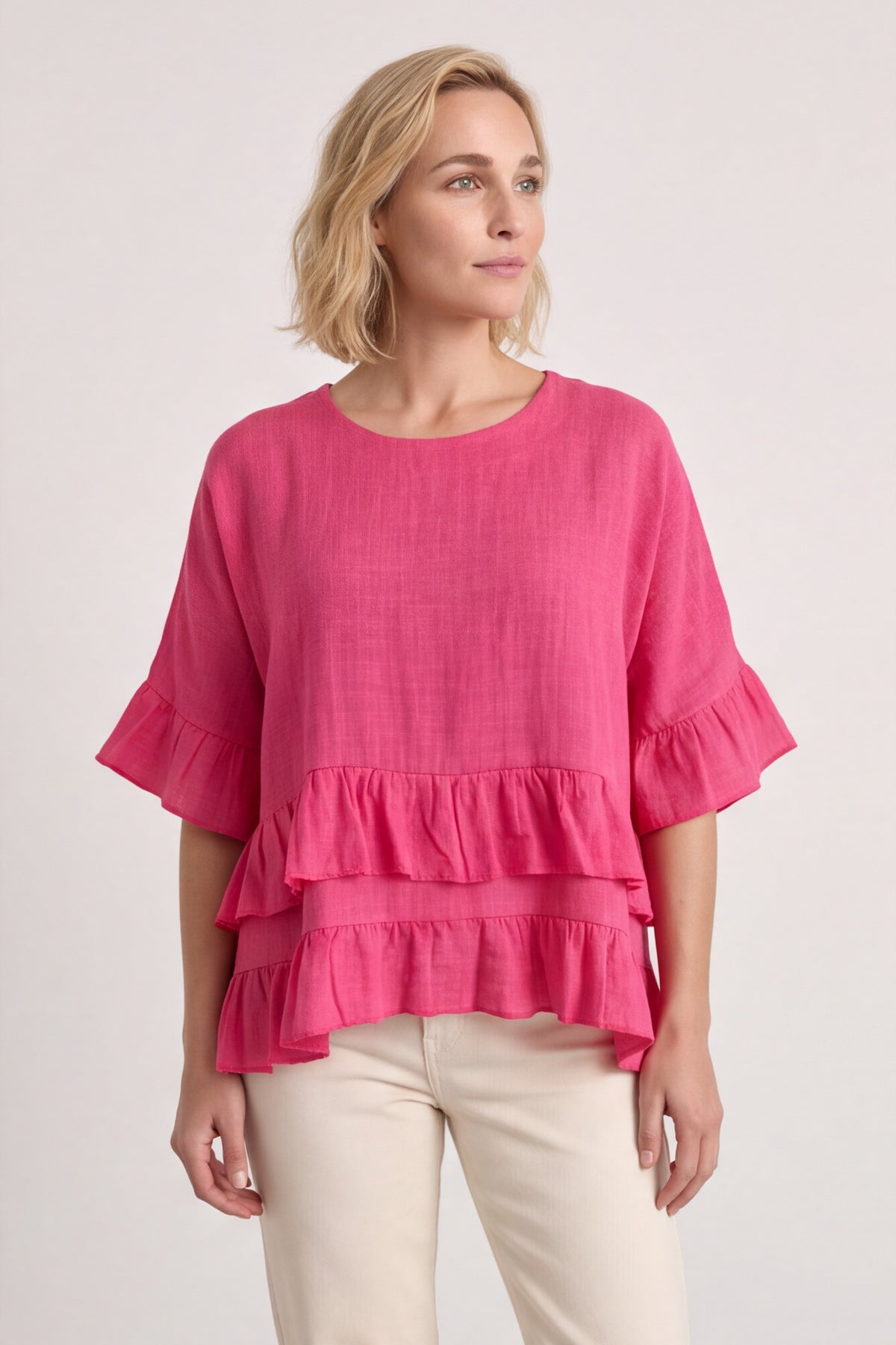 Allena Frill Top Fuschia